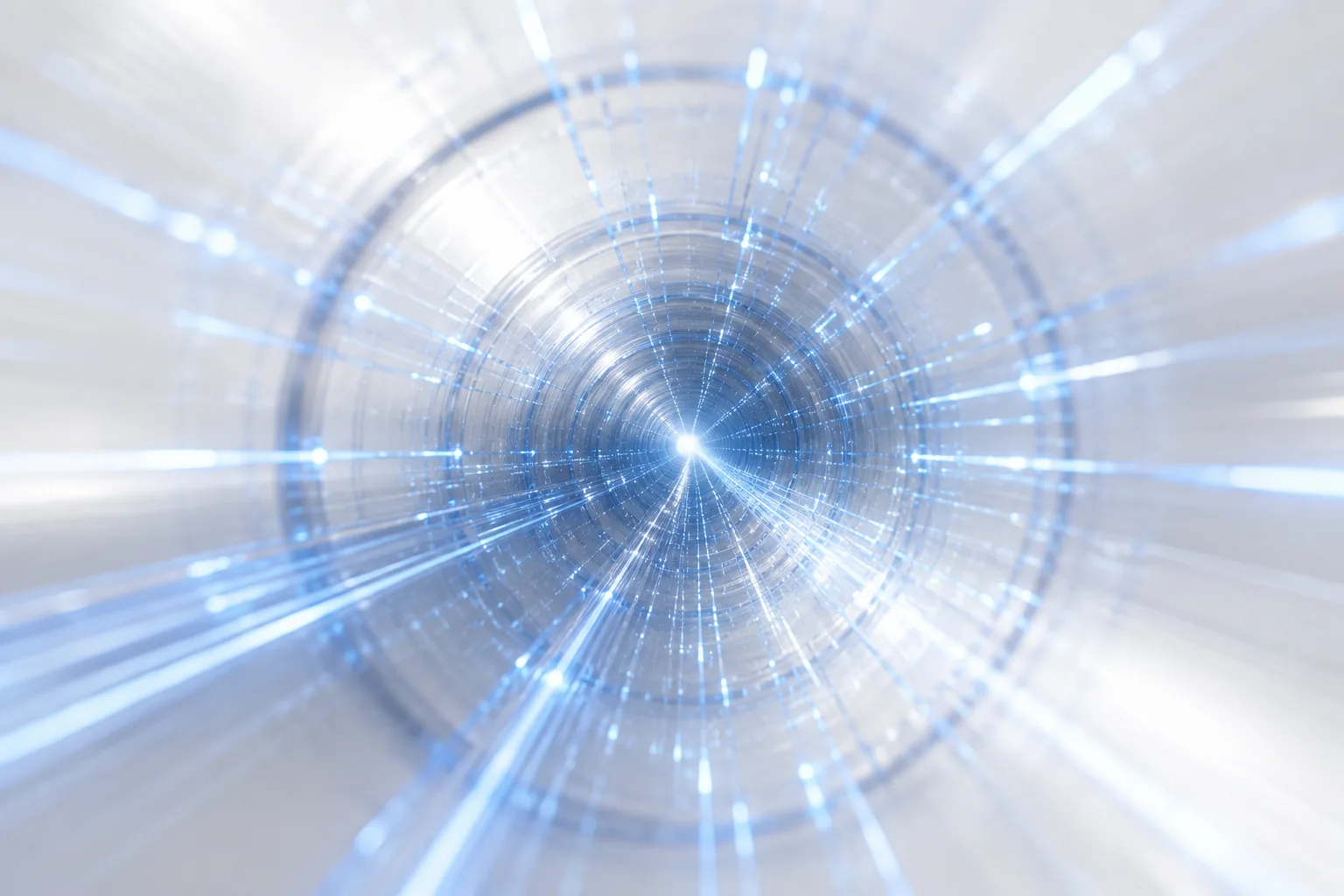 Świetlny tunel włókien światłowodowych — symbol szybkiego, niezawodnego internetu